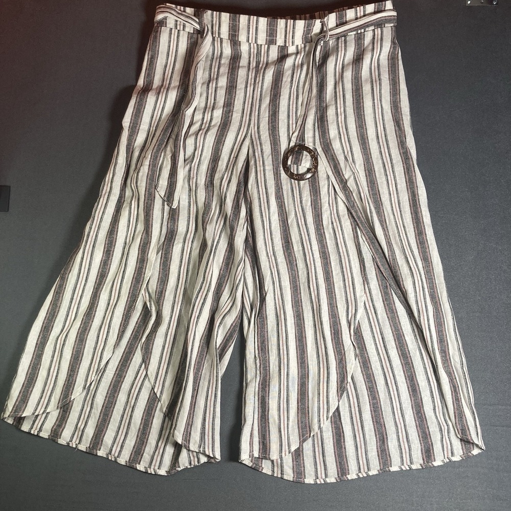 MAURICE'S Women's Size 2XL Pants Linen Stripe Pull On Belt Elastic Waist Belted